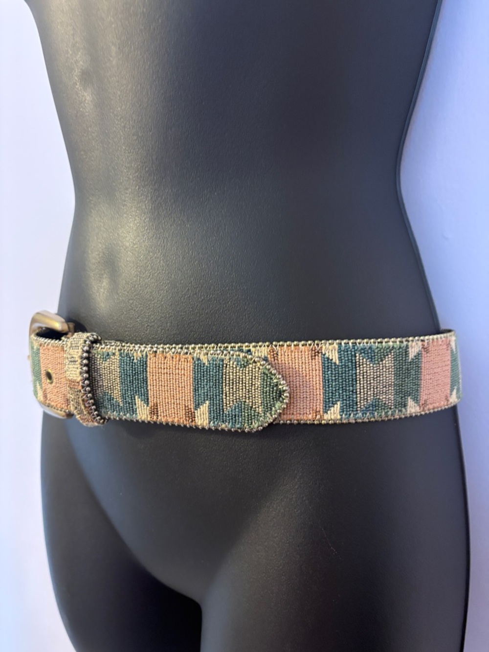 Paul Harris Vintage Bonded Leather Pastel Southwestern Tapestry Belt Size Sm View 3